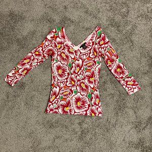Hawaiian Floral Print 3/4-Sleeve Sweater